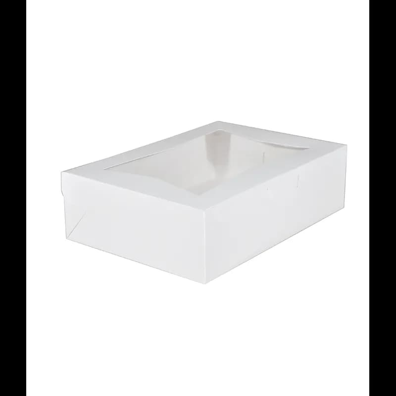 Bakery Box 14X10X4 IN SBS Paperboard White Rectangle Lock Corner With Window 100/Case