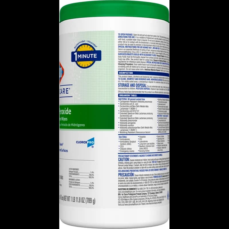 Clorox Healthcare® Hydrogen Peroxide Unscented One-Step Disinfectant Multi Surface Wipe 155 Count/Pack 6 Packs/Case