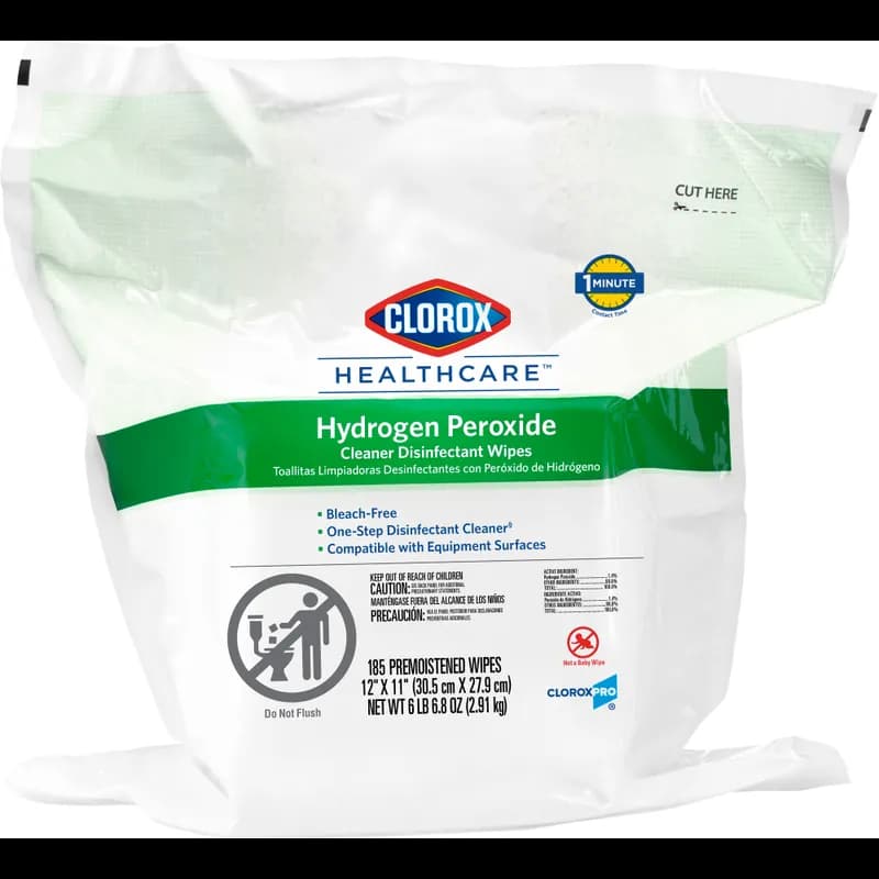 Clorox Healthcare® Hydrogen Peroxide Unscented 1-Step Disinfectant Clnr Multi Surf Wipe Rfll 185 Count/Pack 2 Packs/Case