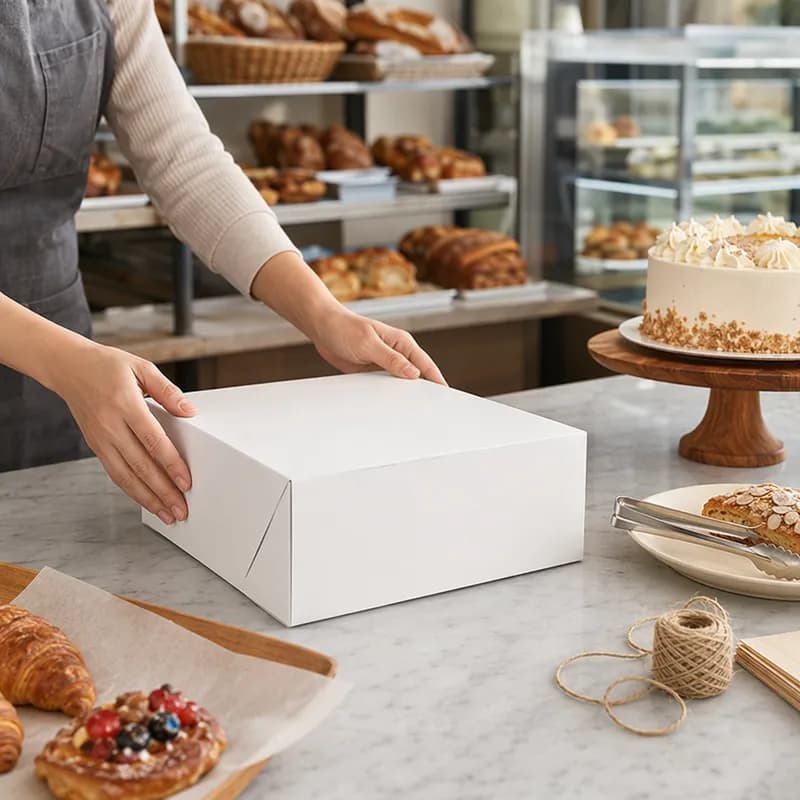 Bakery Box 12X12X5 IN White Square Lock Corner 100/Case