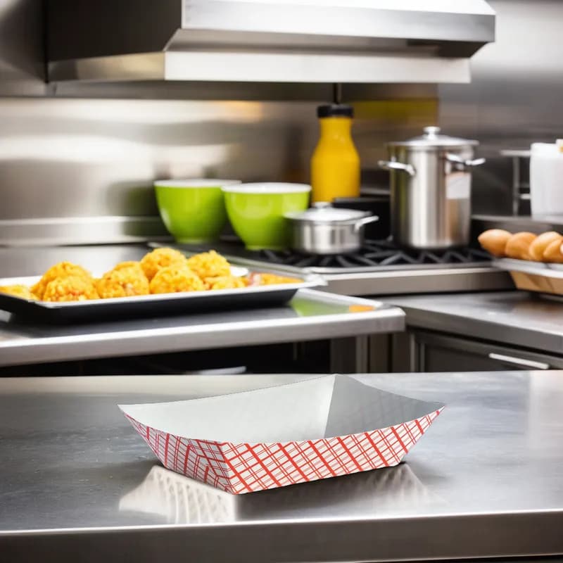 #5 Food Tray 5 LB Paperboard Red White Plaid 500/Case