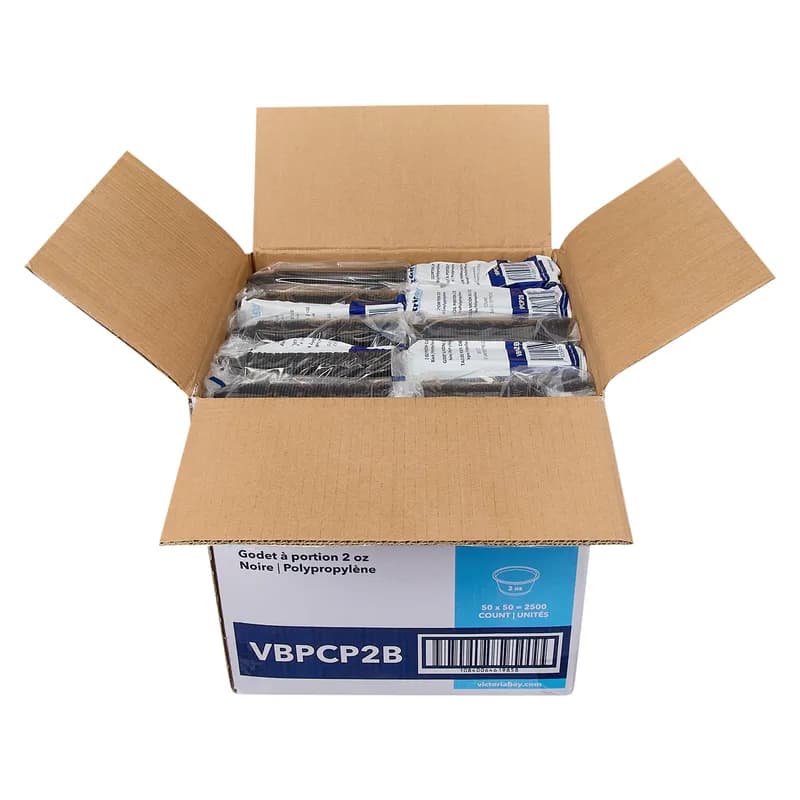 Victoria Bay Souffle & Portion Cup 2 OZ PP Black Round 50 Count/Pack 50 Packs/Case 2500 Count/Case