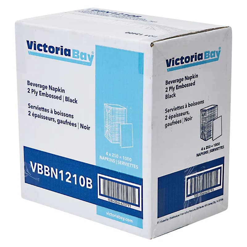 Victoria Bay Beverage Napkins 9X9 IN Black 2PLY 250 Count/Pack 4 Packs/Case 1000 Count/Case