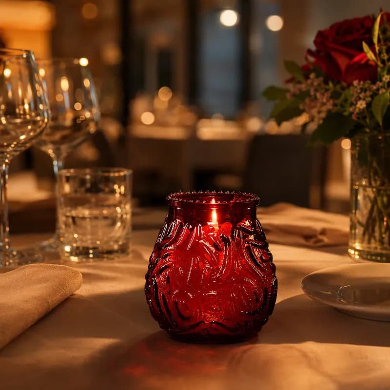Venetian Lowboy Candle Red Glass Filled 12/Case