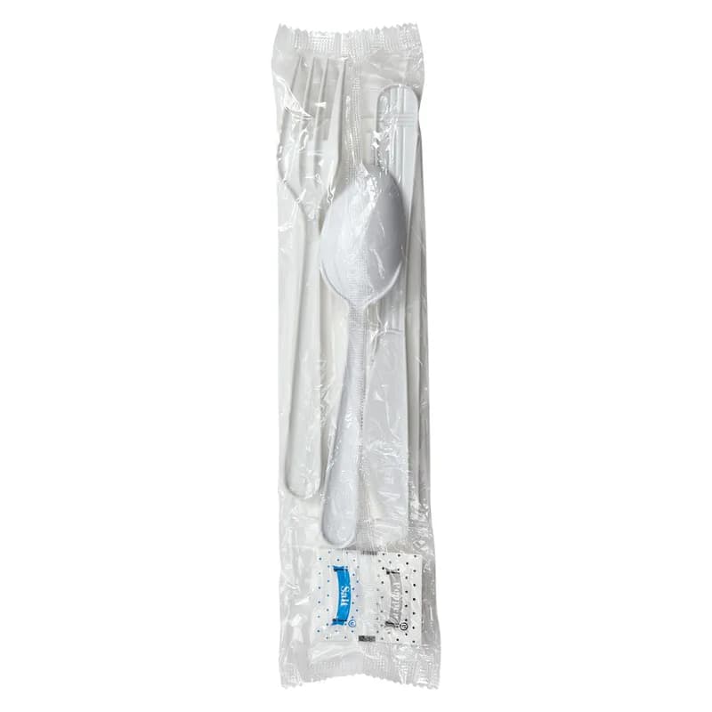 Victoria Bay 7PC Cutlery Kit PP White Heavyweight With Napkin,Fork,Knife,Teaspoon,Salt & Pepper,Stirrer 250/Case
