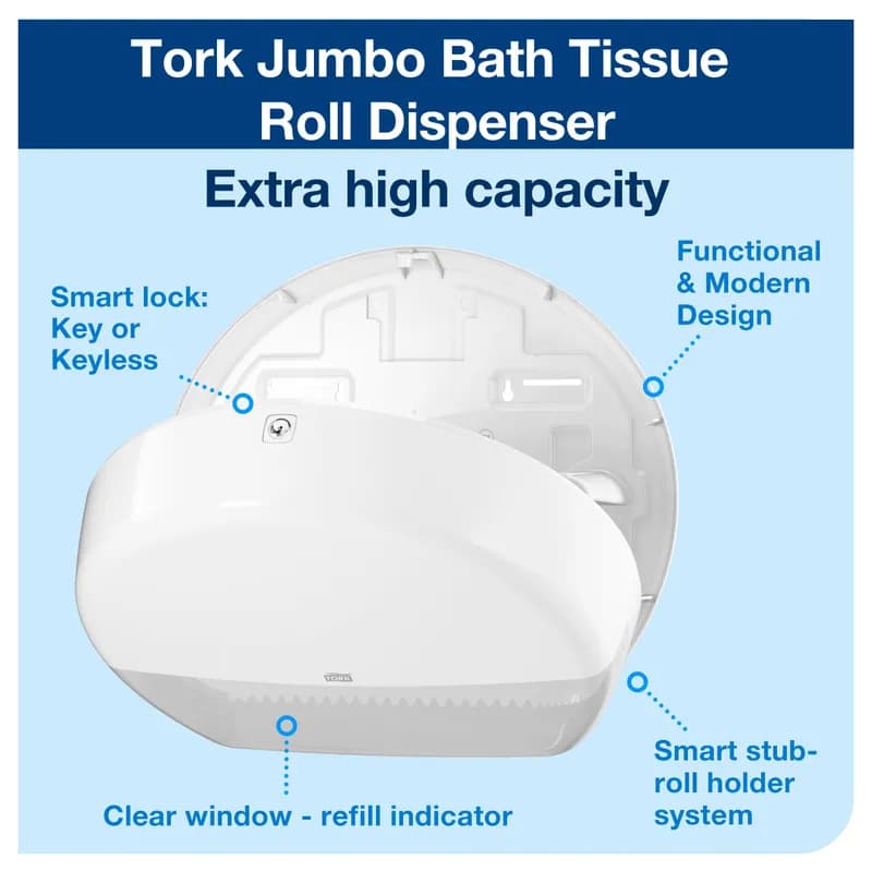 Tork Toilet Paper Dispenser T1 5.2X17.2X14.2 IN Plastic White Jumbo (JRT) 1/Each
