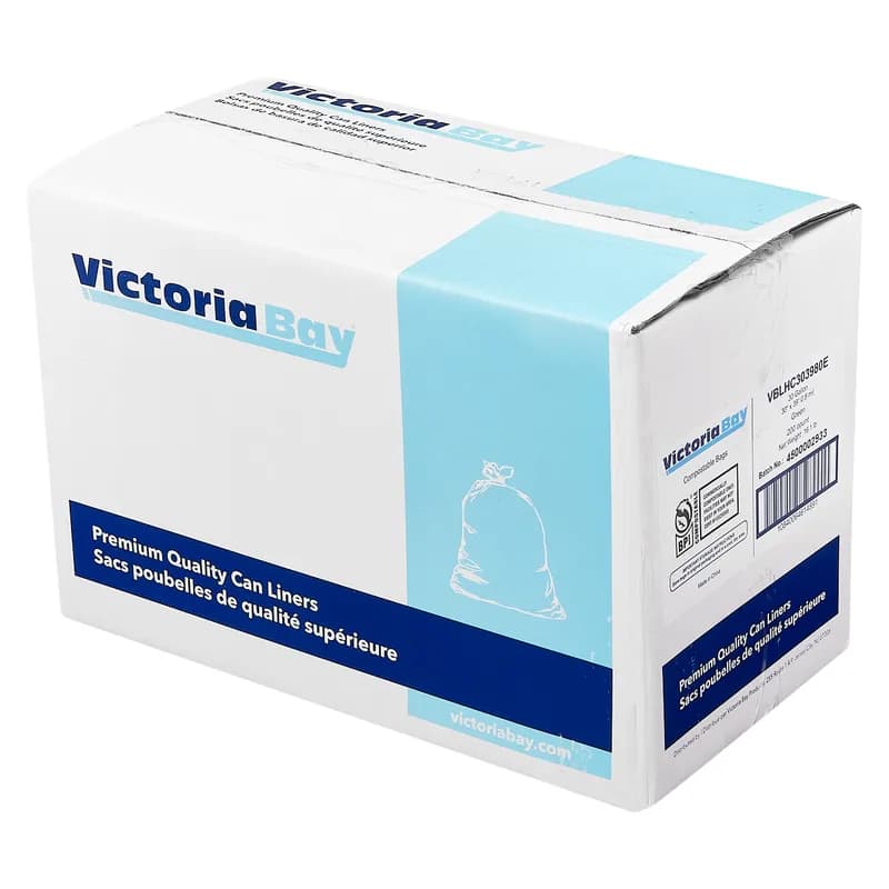 Victoria Bay Compostable Liner 30X39 IN 30 GAL Green Biopolymer 0.8MIL Roll 25 Count/Roll 8 Rolls/Case