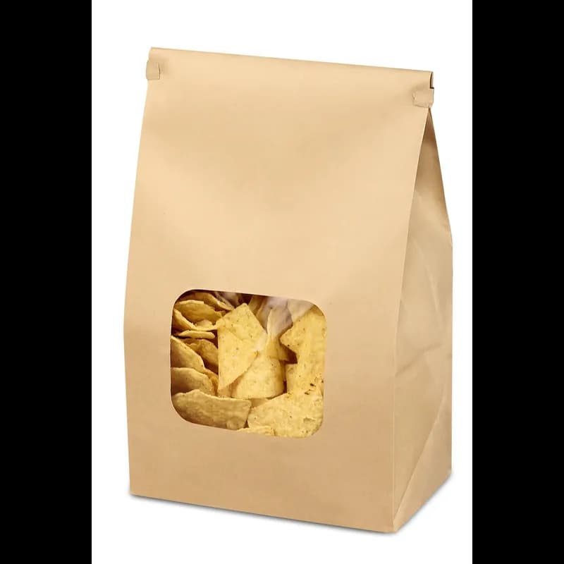 Bagcraft® Tortilla Chip Bag 7.5X4.25X14.625 IN Paper Kraft With Tin Ties Closure With Window 250/Case