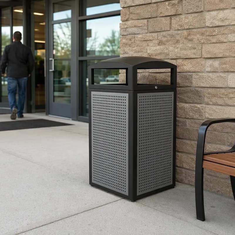 Trash Can 21.06X21.06X41.33 IN 40 GAL Stainless Steel All Weather With Steel Panels With Ash Tray Dome Top 1/Each