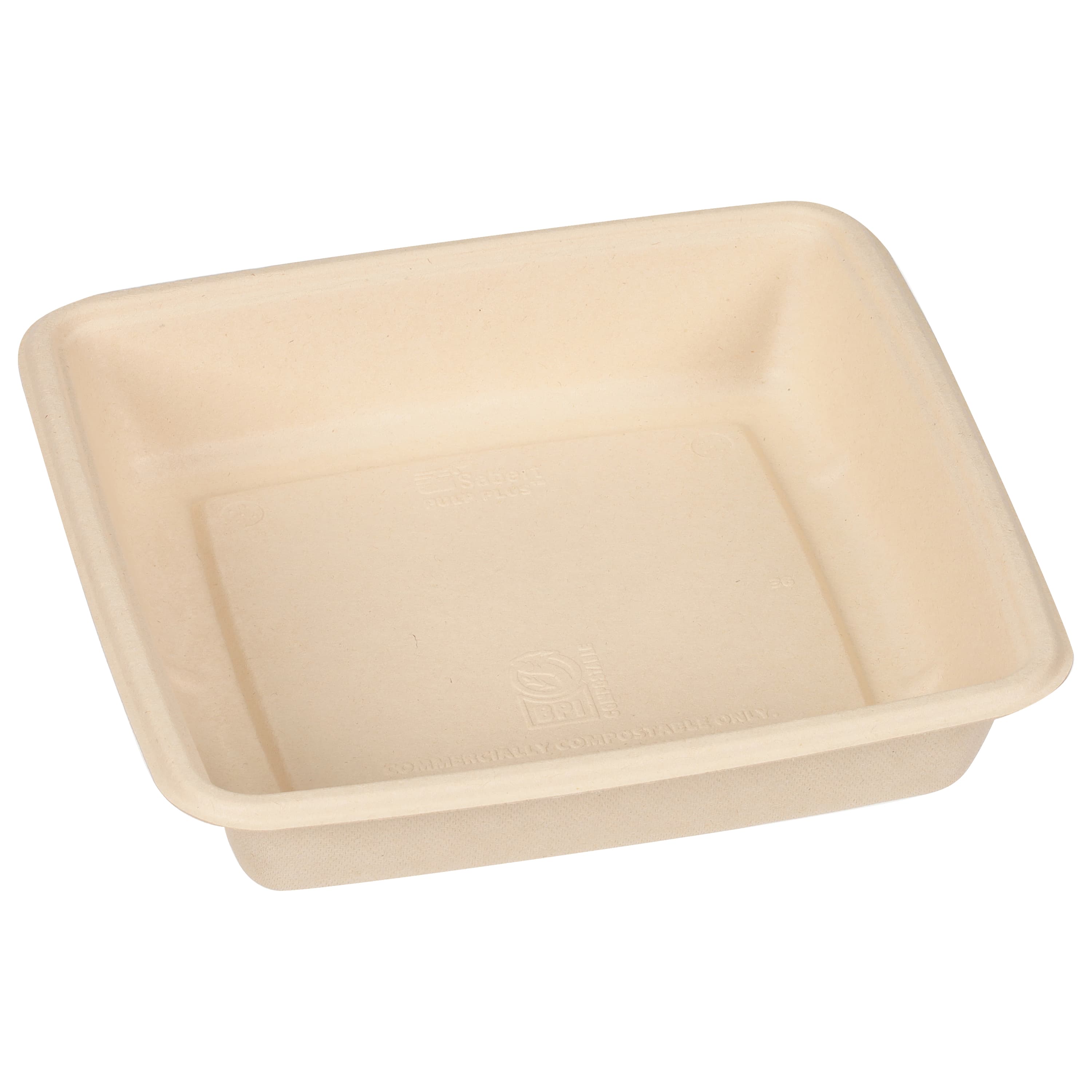 Pulp Plus™ Take-Out Container Base 9X9 IN Pulp Fiber Natural Square 300/Case
