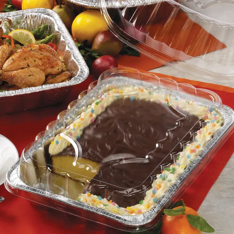 Take-Out Container Base & Lid Combo With Dome Lid 2.25 LB Aluminum Plastic Silver Clear Oblong 250/Case
