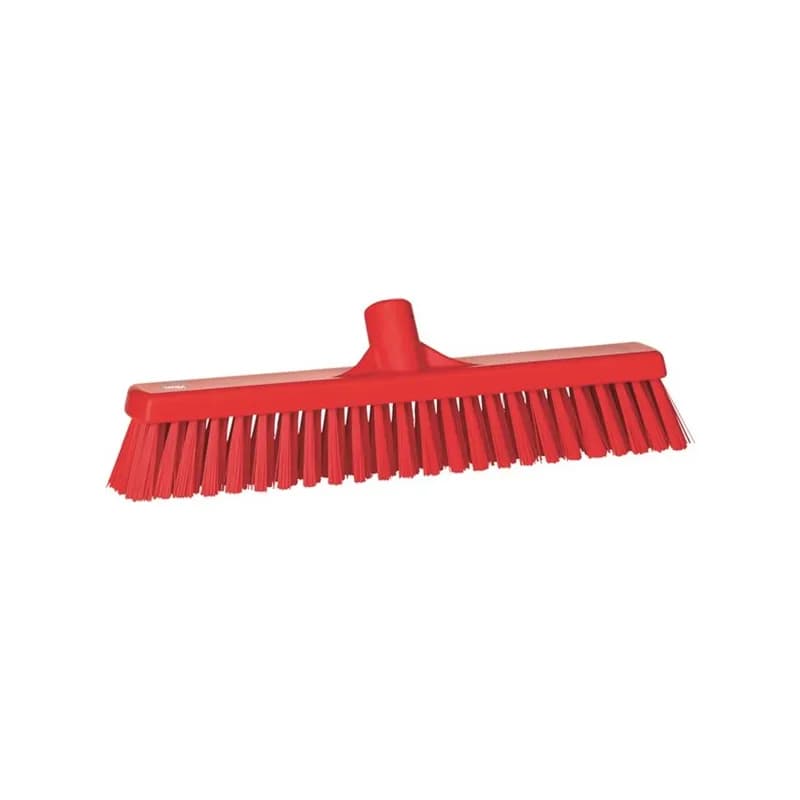 Vikan® Floor Broom 16.1X3.5X4.7 IN Red PP Polyester Stainless Steel With 16IN Head Soft/Stiff Bristle Combo 1/Each