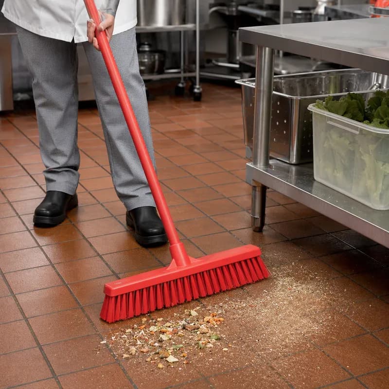 Vikan® Floor Broom 16.1X3.5X4.7 IN Red PP Polyester Stainless Steel With 16IN Head Soft/Stiff Bristle Combo 1/Each