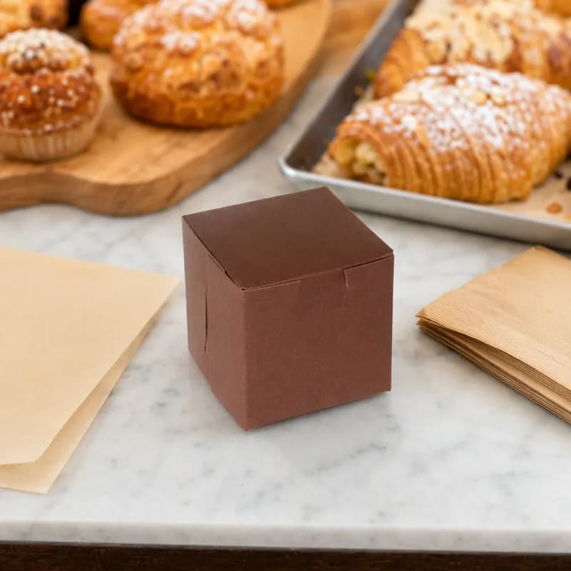 Bakery Box 4X4X4 IN Paperboard Chocolate Corner Lock 1-Piece 200/Bundle