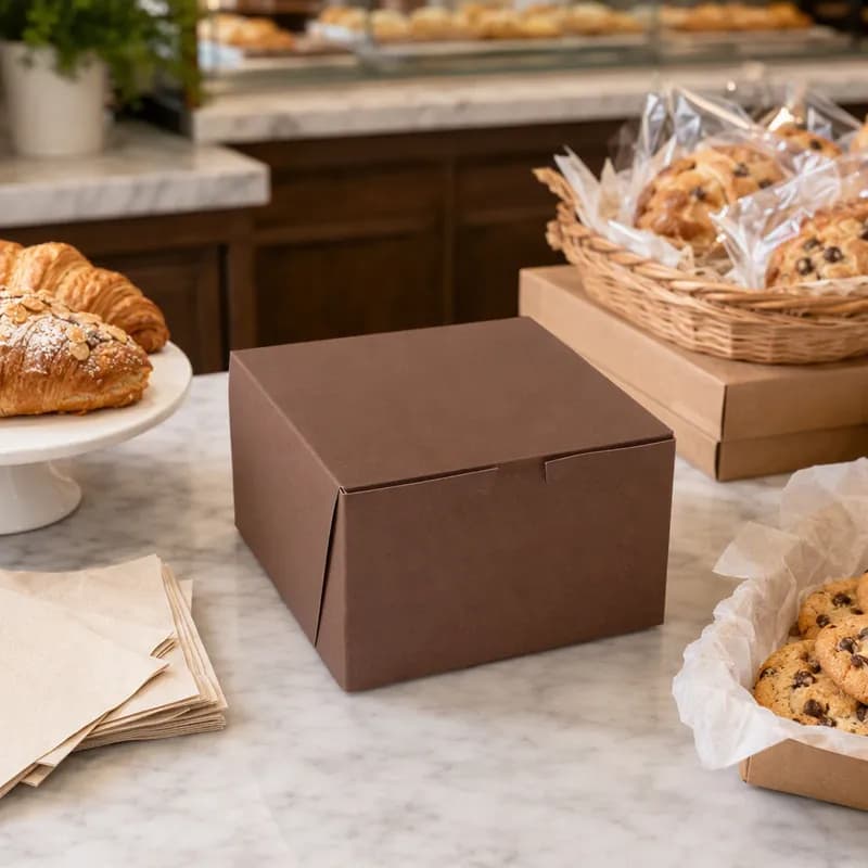 Bakery Box 8X8X5 IN Paperboard Chocolate Corner Lock 1-Piece 100/Case