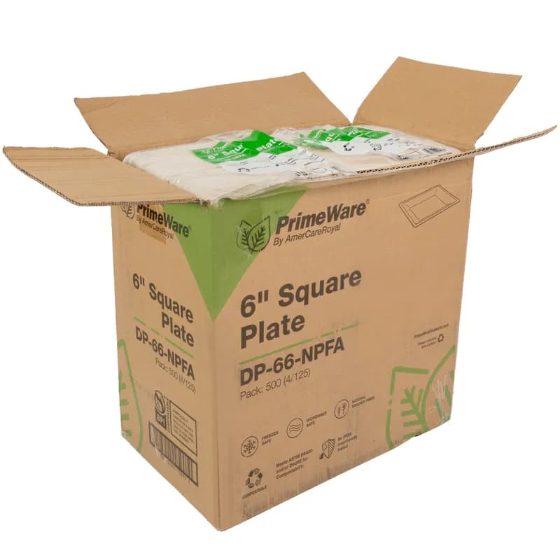 Plate 6.25X6.25 IN Molded Fiber Natural Square Microwave Safe Freezer Safe 125 Count/Pack 4 Packs/Case 500 Count/Case