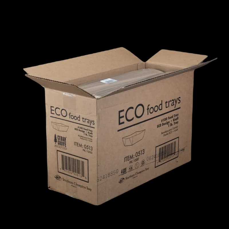 Food Tray 1 LB Paperboard Kraft Rectangle 1000/Case
