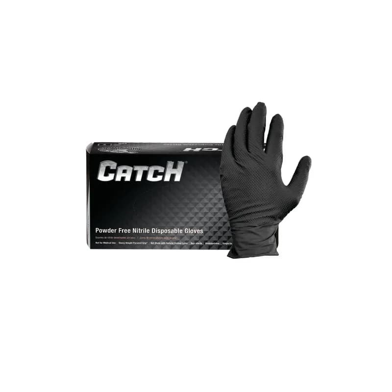 Safety Zone® Gloves Medium (MED) Black 9MIL Nitrile Powder-Free Pyramid Grip® Beaded Cuff 100 Count/Box 10 Box/Case