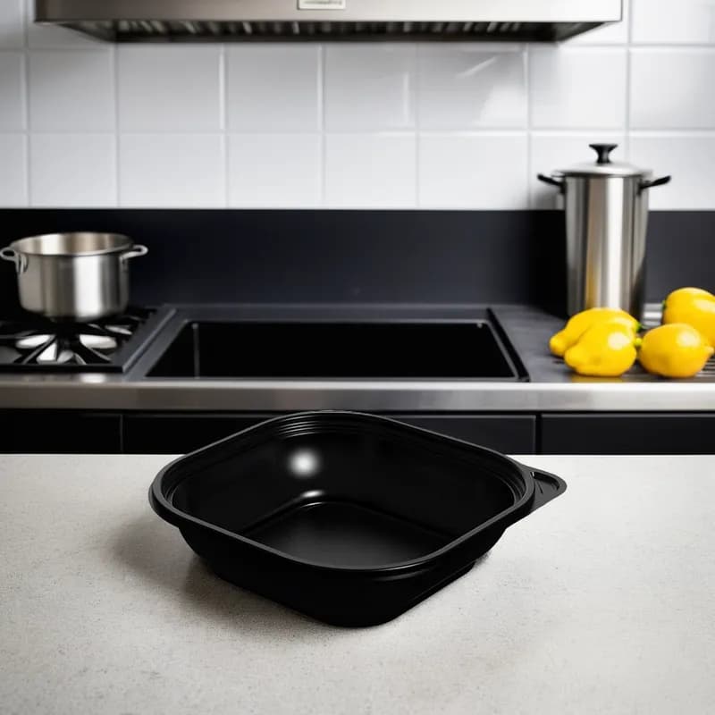 Thermosource Tooling Take-Out Container Base 7.2X7.2X2 IN PP Black Square 600/Case