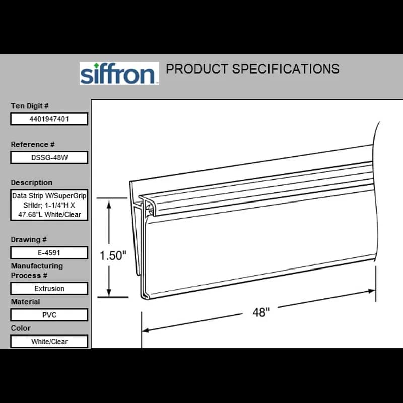 Data Strip® SuperGrip® Shelf Label Holder 47.68X1.25 IN White 50/Case