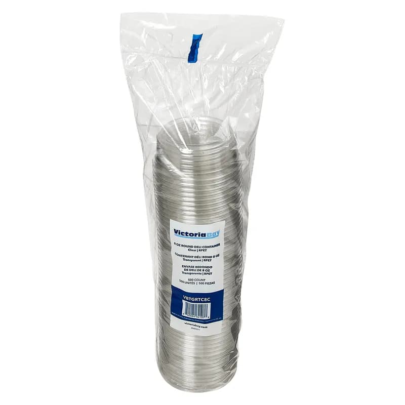 Victoria Bay Deli Container Base 8 OZ RPET Clear Round 50 Count/Pack 10 Packs/Case 500 Count/Case