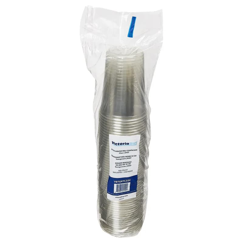 Victoria Bay Deli Container Base 32 OZ RPET Clear Round 50 Count/Pack 10 Packs/Case 500 Count/Case