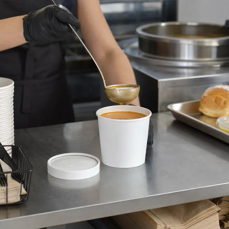 Soup Food Container Base & Lid Combo 16 OZ Paperboard White Round Tall Vented 250/Case