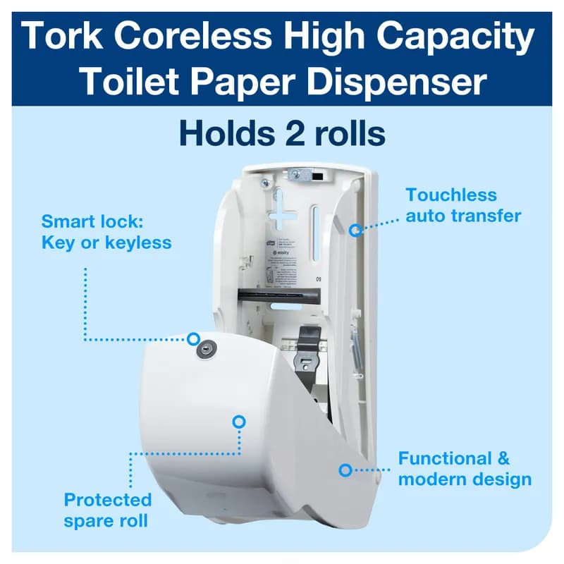 Tork Elevation Toilet Paper Dispenser T7 6.5X6.3X14.2 IN Plastic White Vertical Coreless High Capacity Universal 1/Each