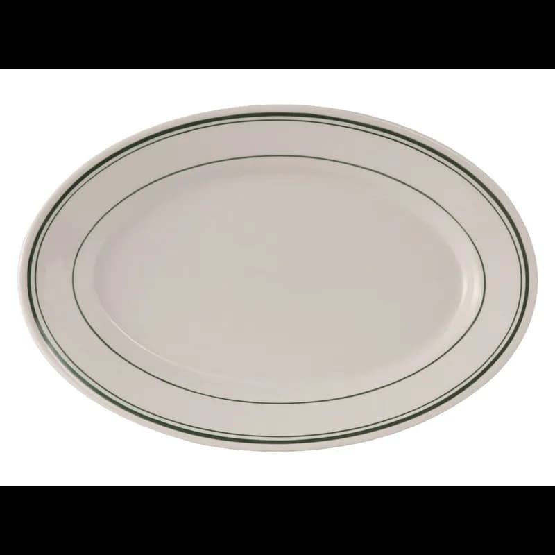 Green Bay Platter 15.75X11 IN China Eggshell Oval Wide Rim Rolled Edge Banded Fully Vitrified 6/Case