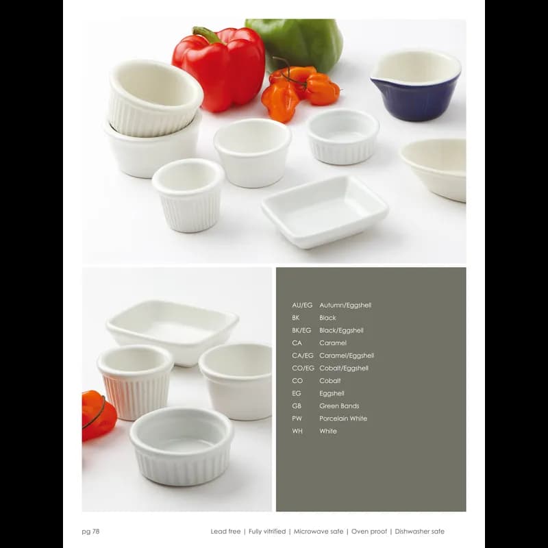 Ramekin 3 IN 2.5 OZ China Eggshell Round Fluted Fully Vitrified Oven Safe Dishwasher Safe Microwave Oven Safe 48/Case