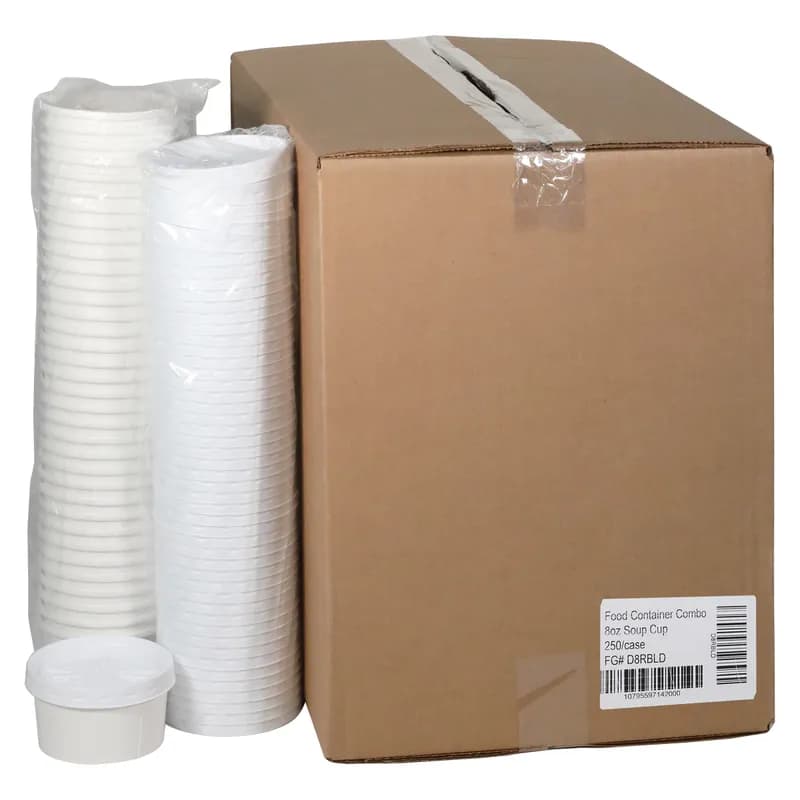 Soup Food Container Base & Lid Combo 8 OZ Paperboard White Round 250/Case