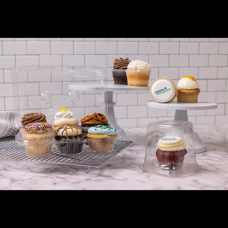Cupcake Hinged Container With Dome Lid 9.84X6.95X3.43 IN 6 Compartment PET Clear Rectangle 120/Case