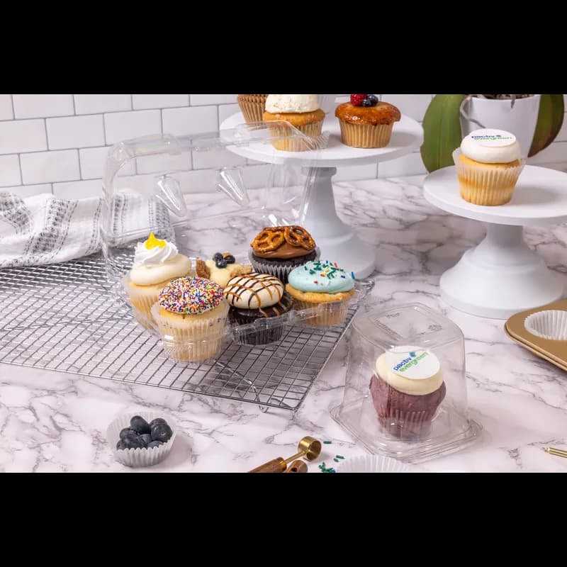 Cupcake Hinged Container With Dome Lid 9.84X6.95X3.43 IN 6 Compartment PET Clear Rectangle 120/Case