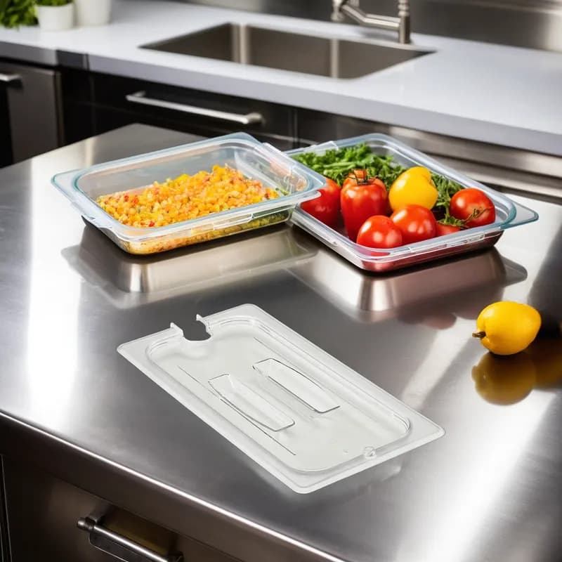 Camwear® Food Pan Cover 1/3 Size 6.94X12.75 IN Clear Rectangle PC Dishwasher Safe Slotted 1/Each