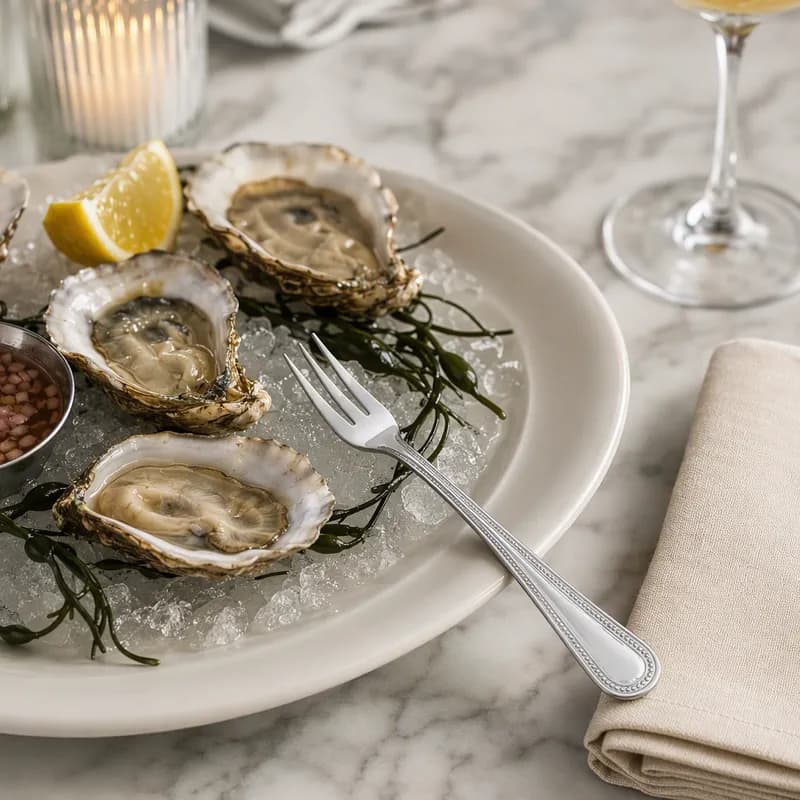 Cocktail & Oyster Fork 5.625X0.625 IN 18/0 Stainless Steel Heavyweight Dots 12/Pack