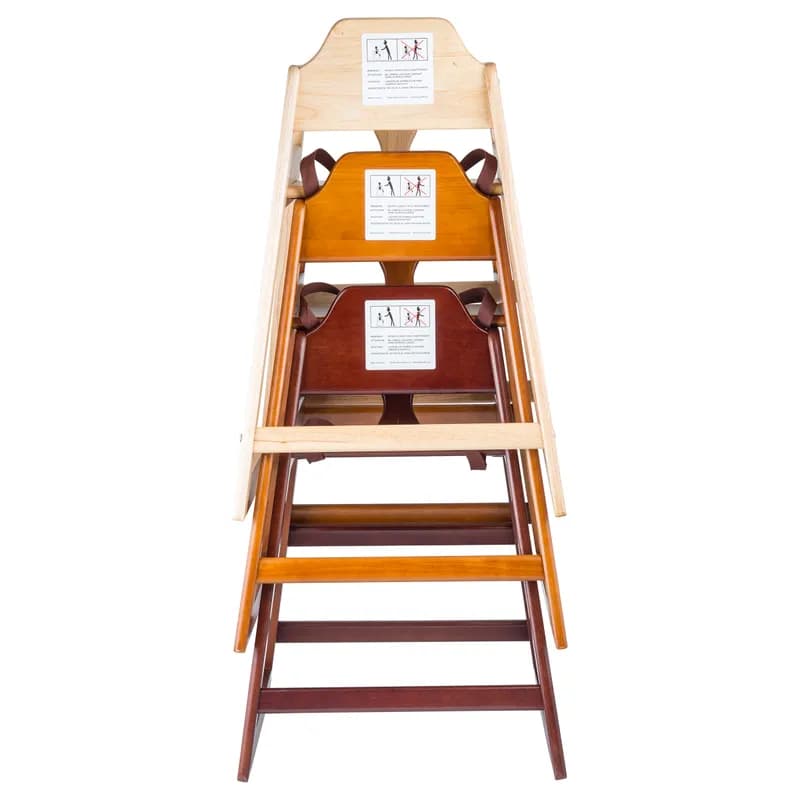 High Chair Natural Rubber Wood Stackable ASTM-F404 18 Compliant 1/Each