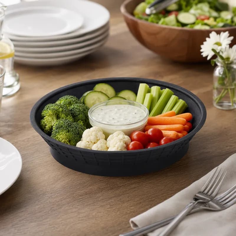 Platter 9 IN Polypropylene Homopolymer (PPH) Polypropylene Copolymer (PPC) Copolyester Black Round 1/Each