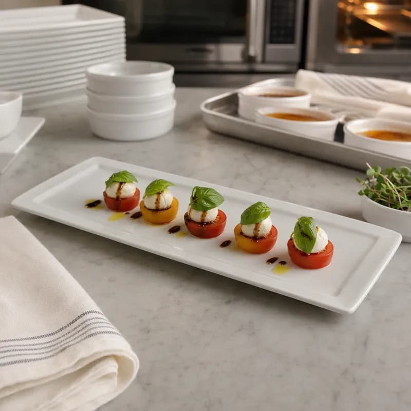 Plate 16X5.5 IN China White Rectangle Fully Vitrified Oven Safe Dishwasher Safe Microwave Oven Safe 12/Case