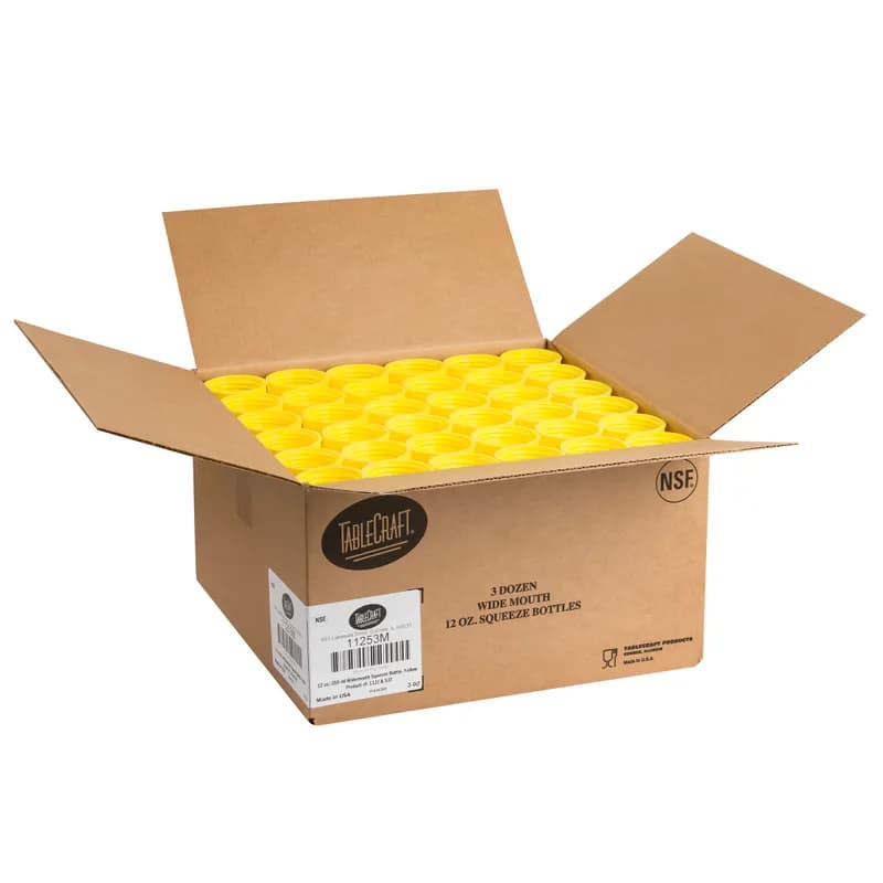Bottle 12 OZ 2X8.5 IN LDPE Yellow Wide Mouth Dishwasher Safe Squeeze 1/Each