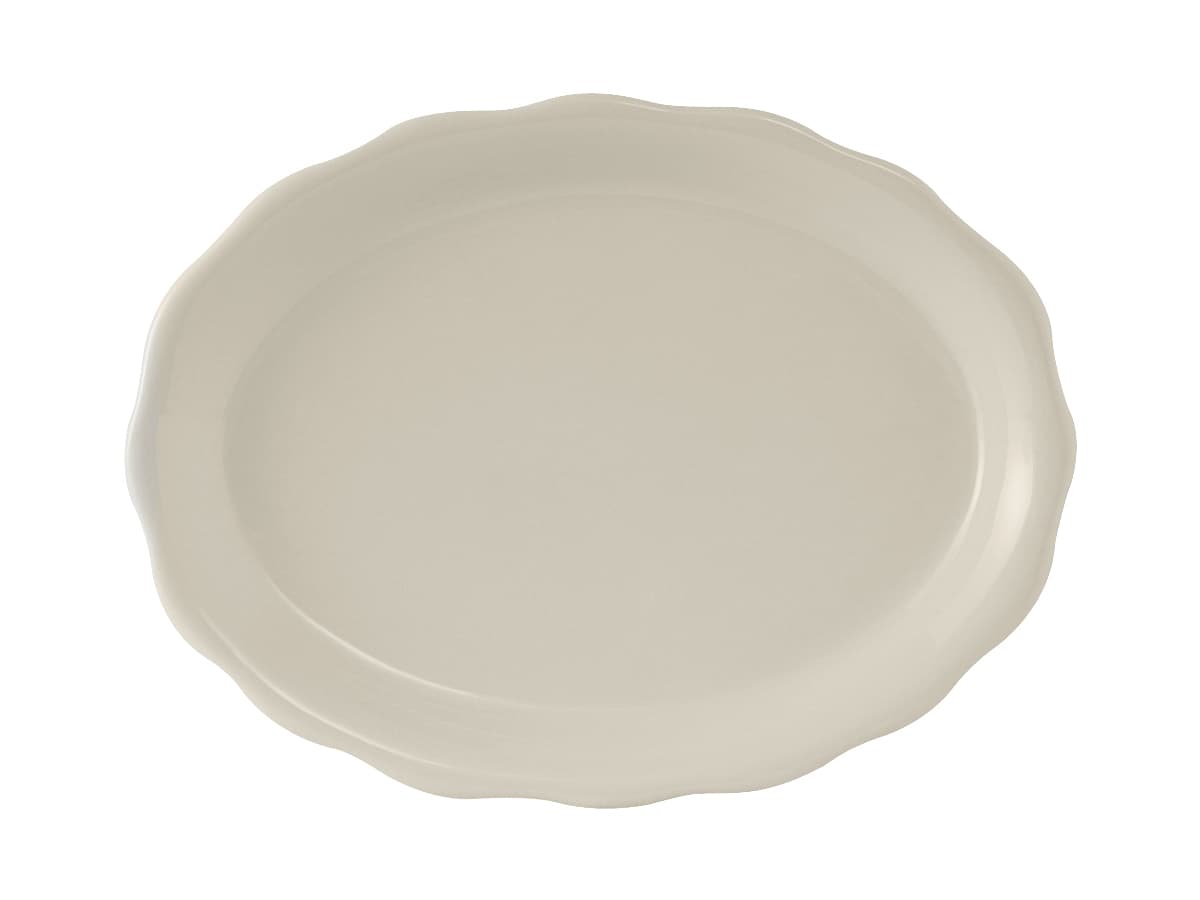 Shell Platter 12.625X9.375 IN China Eggshell Oval Scalloped Fully Vitrified 1/Case