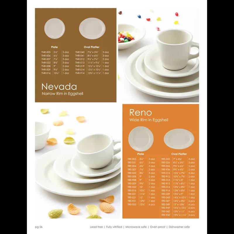 Reno Plate 7.125 IN China Eggshell Round Wide Rim Rolled Edge Fully Vitrified 36/Case