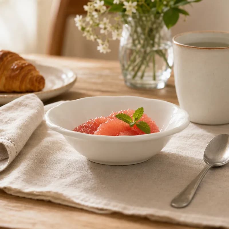 Shell Grapefruit Bowl 6.375 IN 8 OZ China Eggshell Round Scalloped Fully Vitrified 36/Case