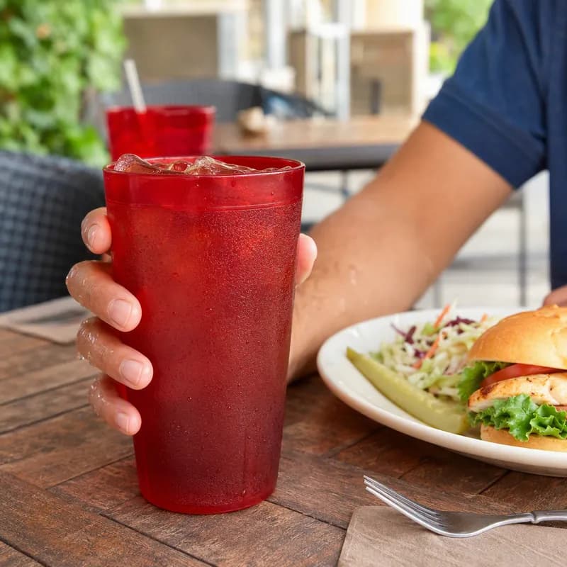 Tumbler 16 OZ Plastic Red Pebbled 12/Pack