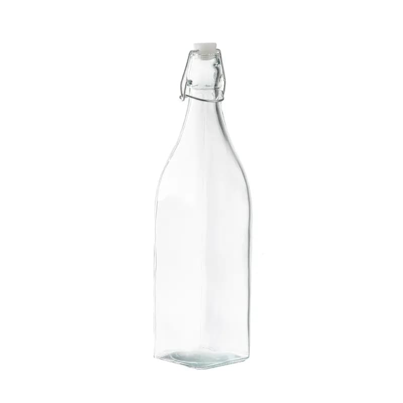 Bottle & Lid Combo 34 OZ 12.5X3.25X3.25 IN Glass Clear Square Swing Top Dishwasher Safe 1/Each