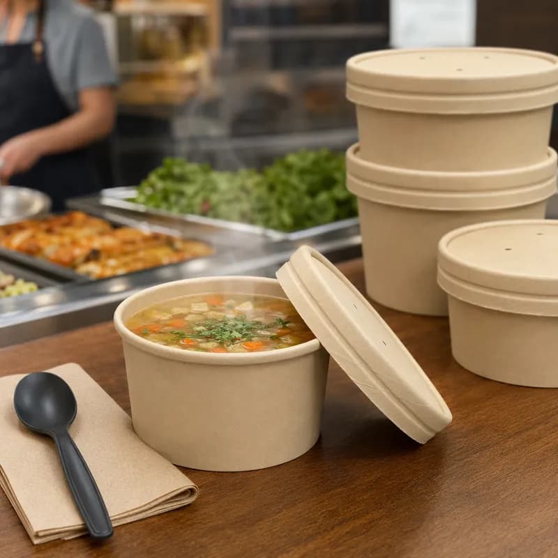 Victoria Bay Food Container Base & Lid Combo 8 OZ Paper Kraft Round 250/Case