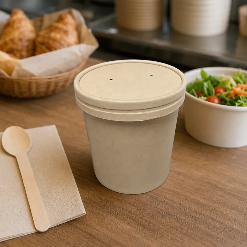 Victoria Bay Food Container Base & Lid Combo 16 OZ Paper Kraft Round 250/Case