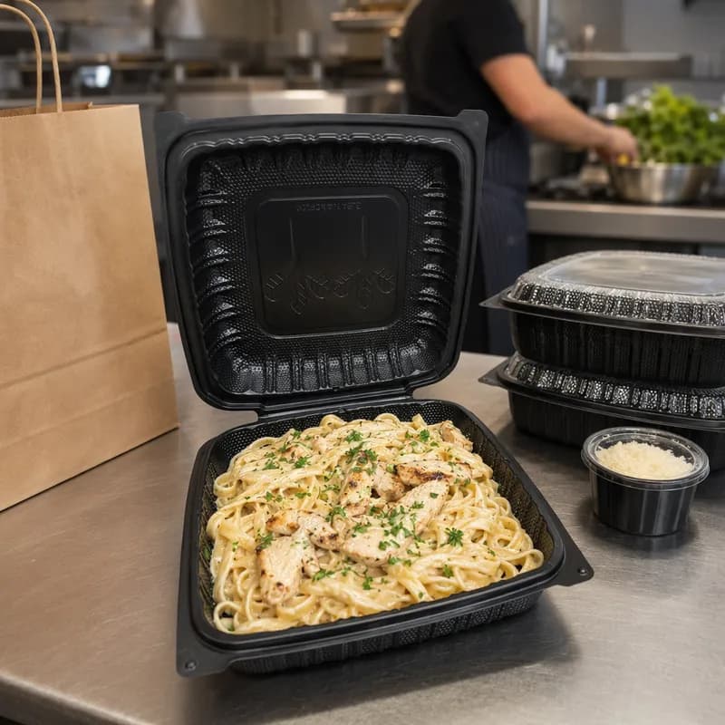 Victoria Bay Take-Out Container Hinged 9X9 IN PP Black Square 150/Case