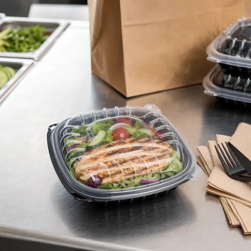 Victoria Bay Take-Out Container Hinged 6X6 IN PP Black Clear Square 200/Case
