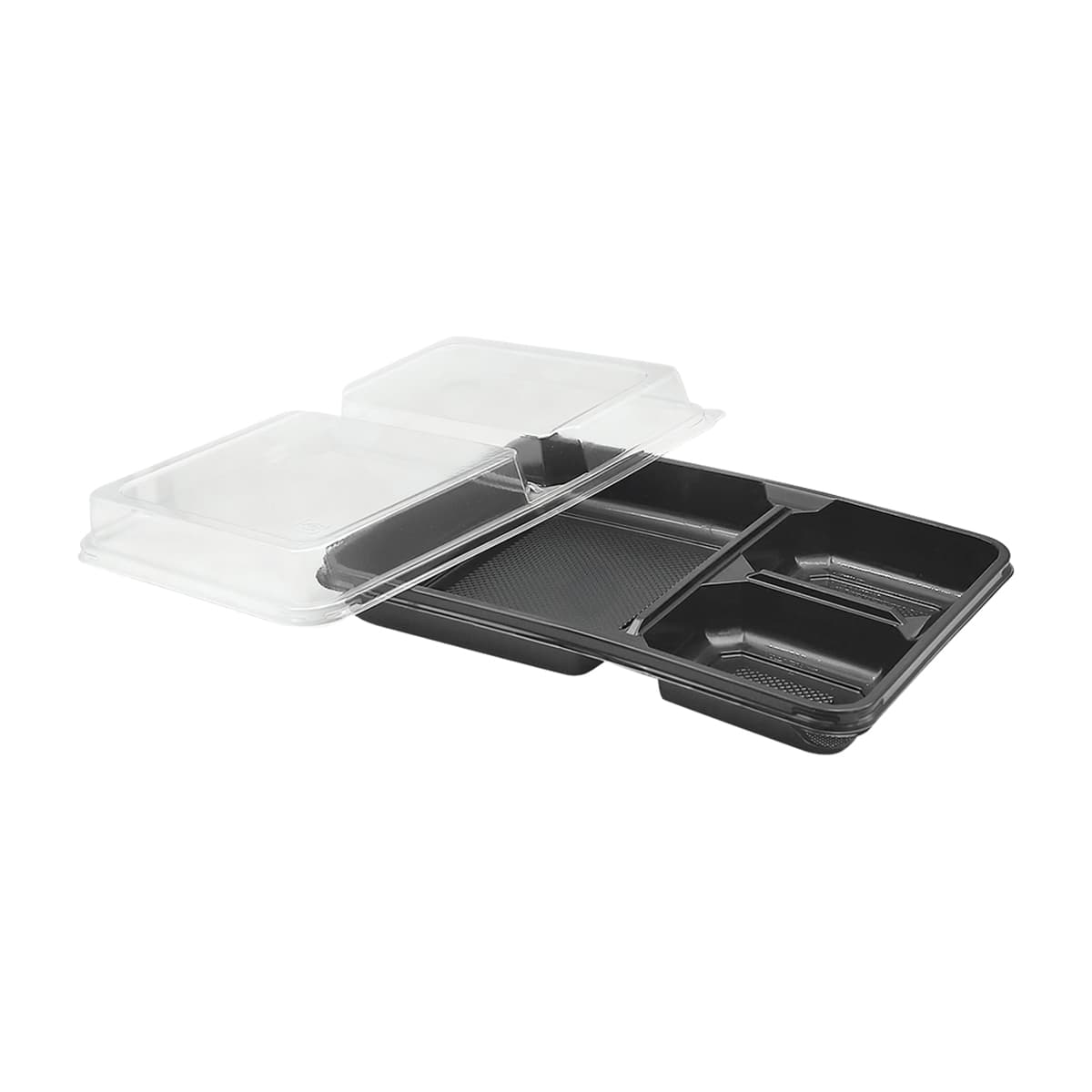 Victoria Bay Deli Container Base & Lid Combo 3 Compartment PET Black Clear Rectangle 100/Case