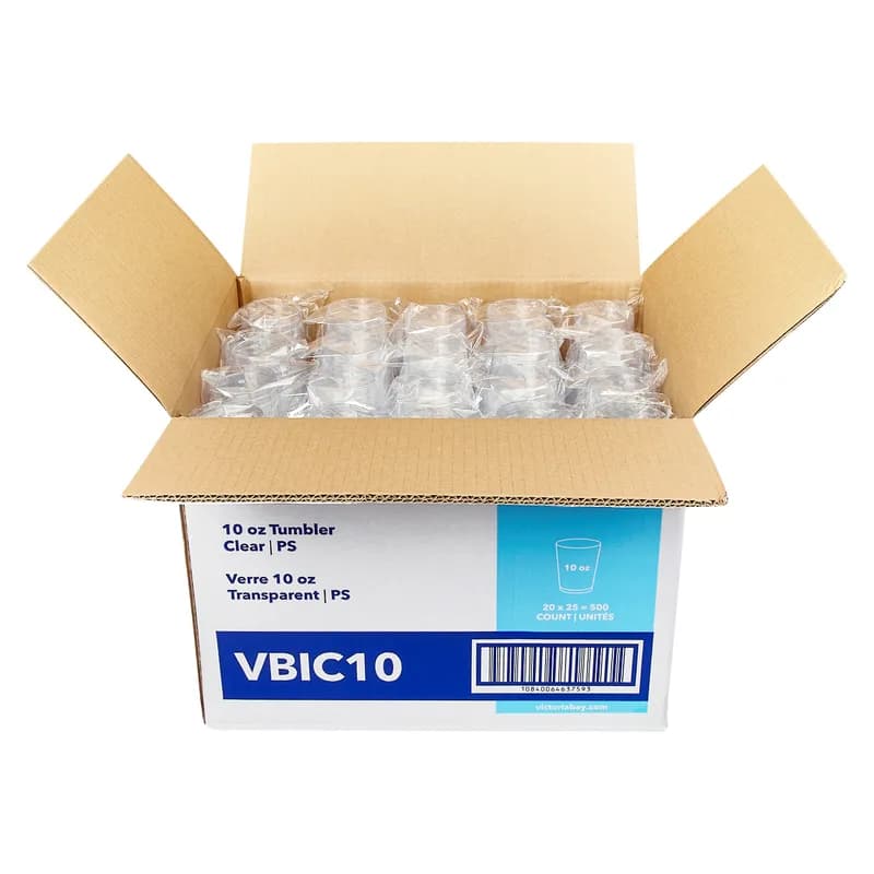 Victoria Bay Cold Cup Tumbler 10 OZ PS Clear 25 Count/Pack 20 Packs/Case 500 Count/Case
